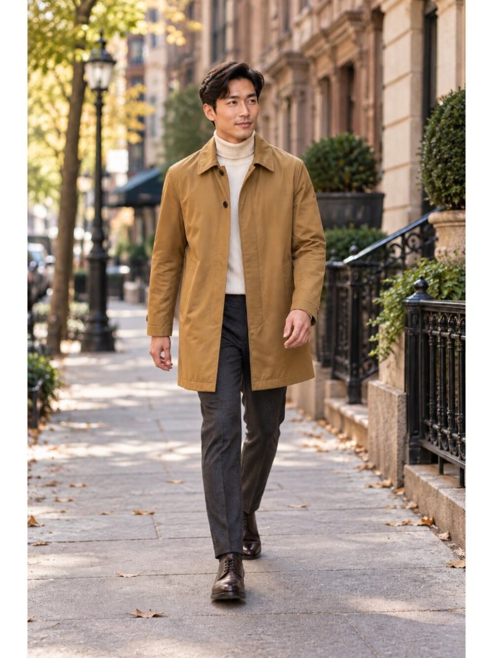 Zara Man Golden Tan Matte Satin Car Coat Men L NWOT Lightweight Mac